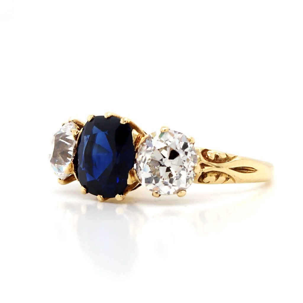 Ogden of Harrogate Jewellery A Sapphire and Diamond Three stone Ring, Circa 1900