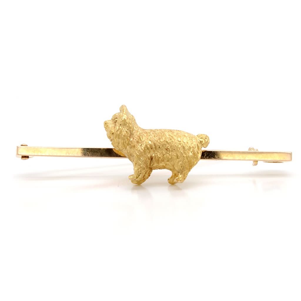 Ogden of Harrogate Jewellery A Vintage 15ct Yellow Gold Scottie Dog Bar Brooch, c.1930