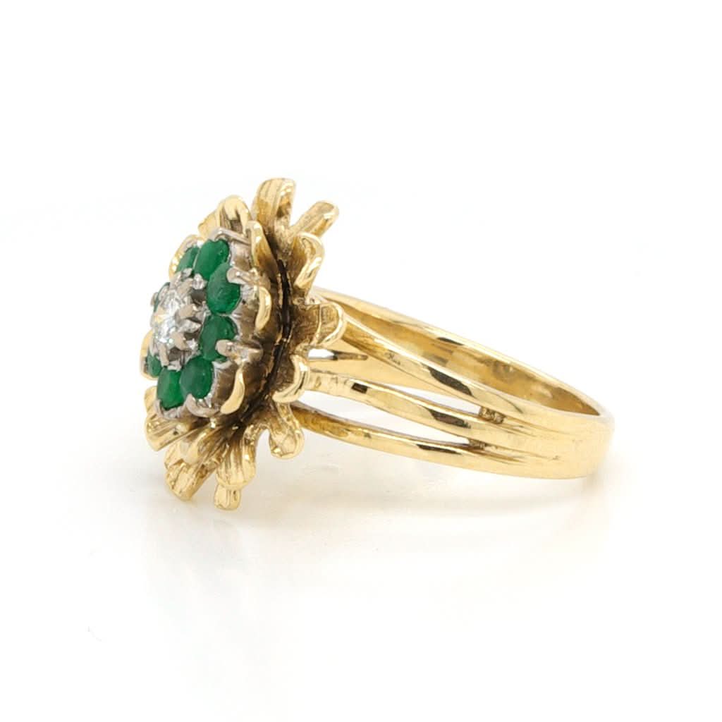 Ogden of Harrogate Jewellery A Vintage 18ct Gold, Emerald and Diamond Flower Cluster Ring, 1960s