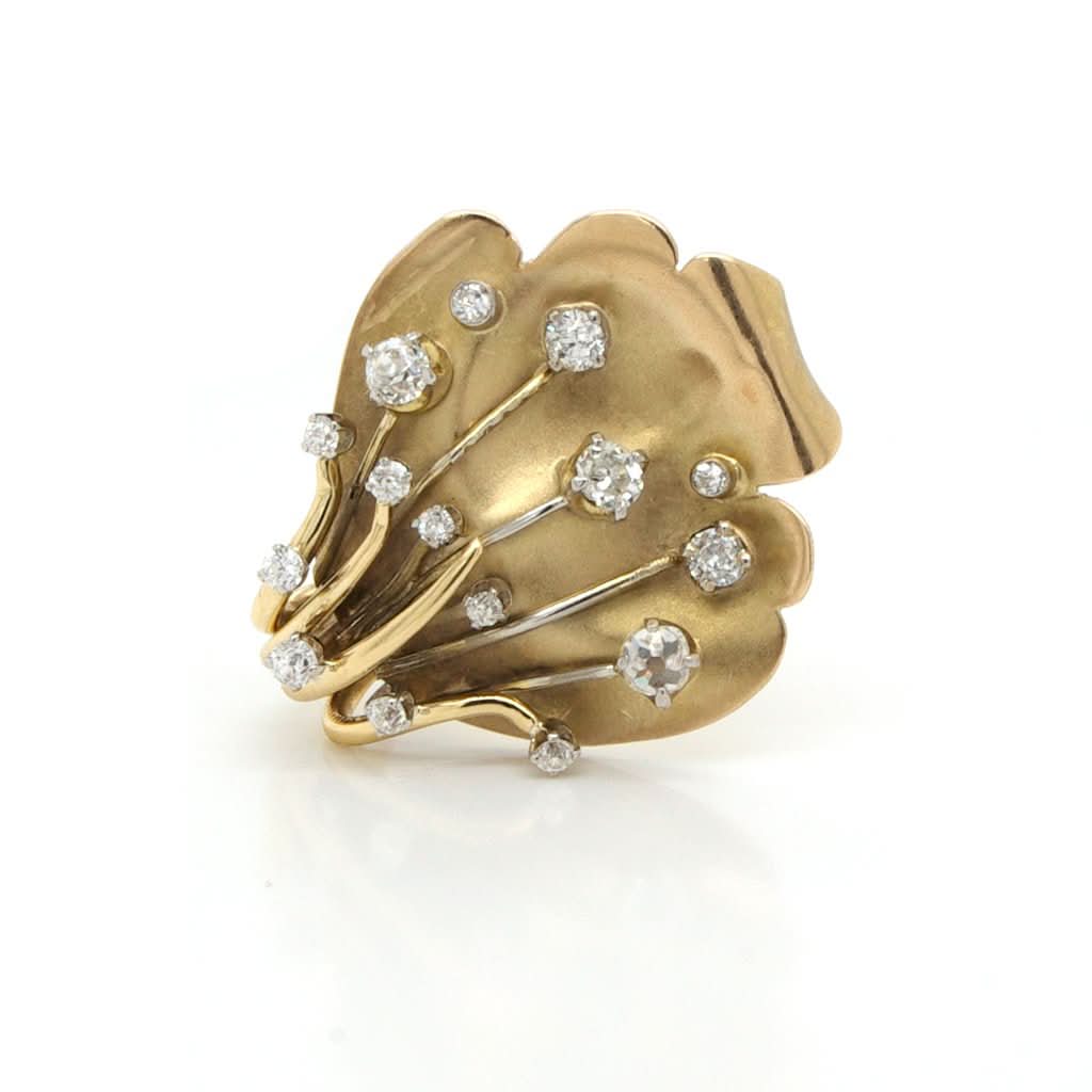 Ogden of Harrogate Jewellery A Vintage Mid-Century 9ct Gold and Diamond Leaf Brooch, Diamonds Total Weight 0.55cts