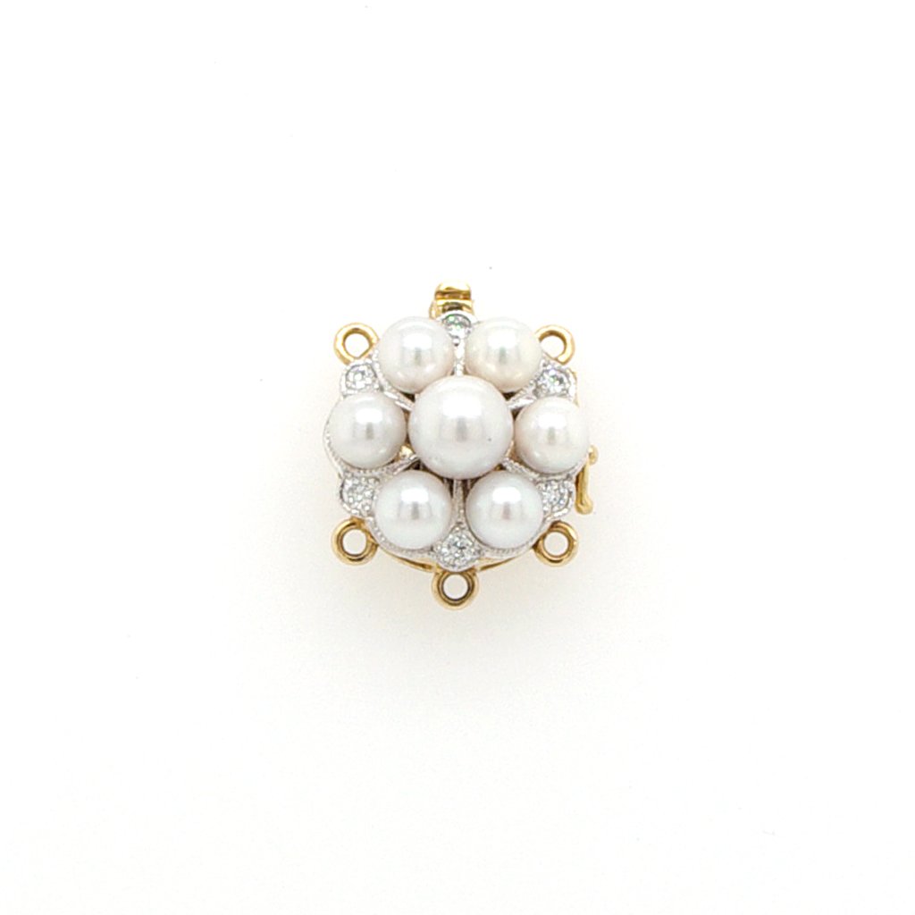 Ogden of Harrogate Jewellery An 18ct Gold, Pearl and Diamond Cluster Pearl Clasp