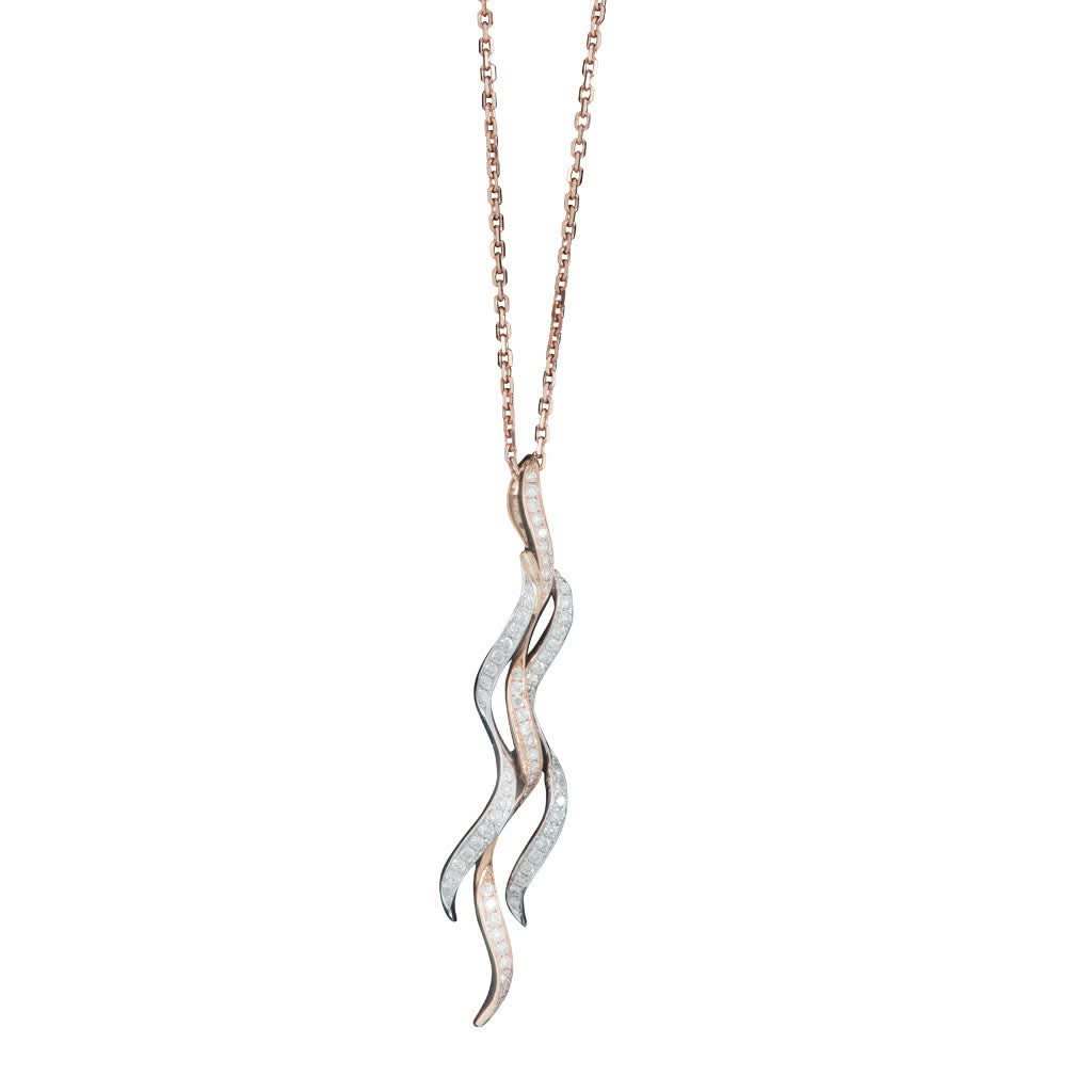Ogden of Harrogate Jewellery An 18ct rose and white gold and diamond 3 strand pendant