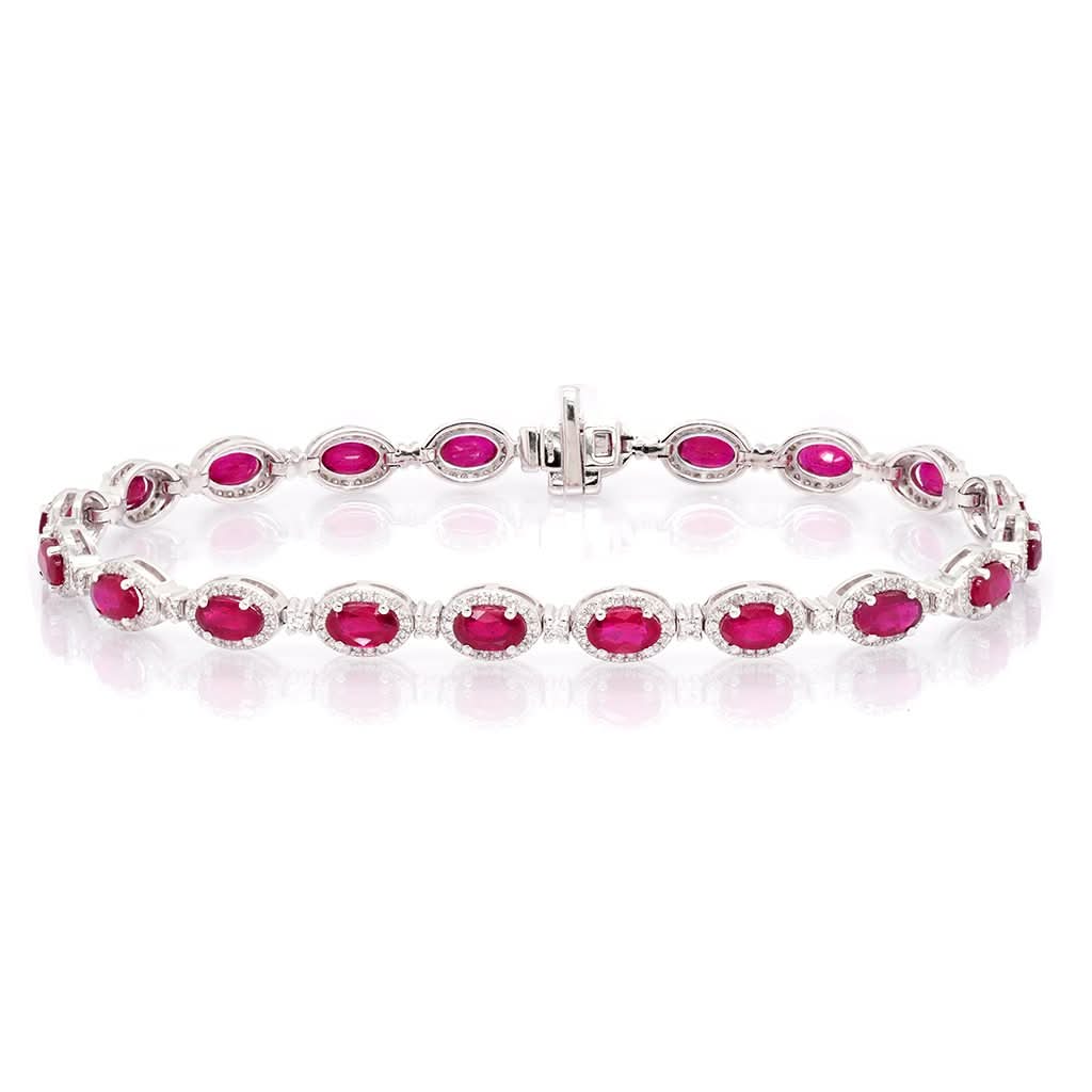 Ogden of Harrogate Jewellery An 18ct White Gold, Ruby and Diamond Cluster Bracelet