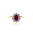 Ogden of Harrogate Jewellery An 18ct Yellow and White Gold Oval Ruby Diamond Cluster Ring
