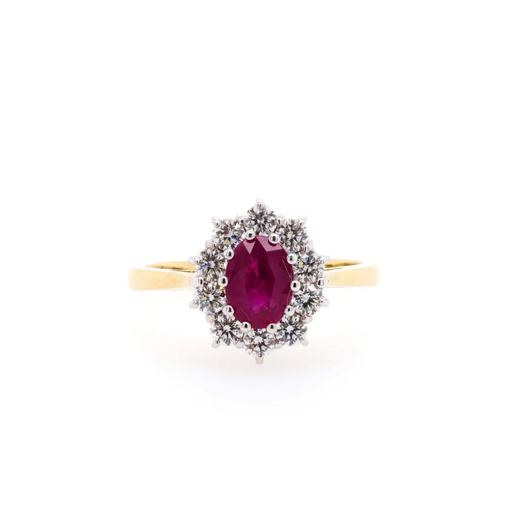 Ogden of Harrogate Jewellery An 18ct Yellow Gold Ruby Diamond Cluster Ring