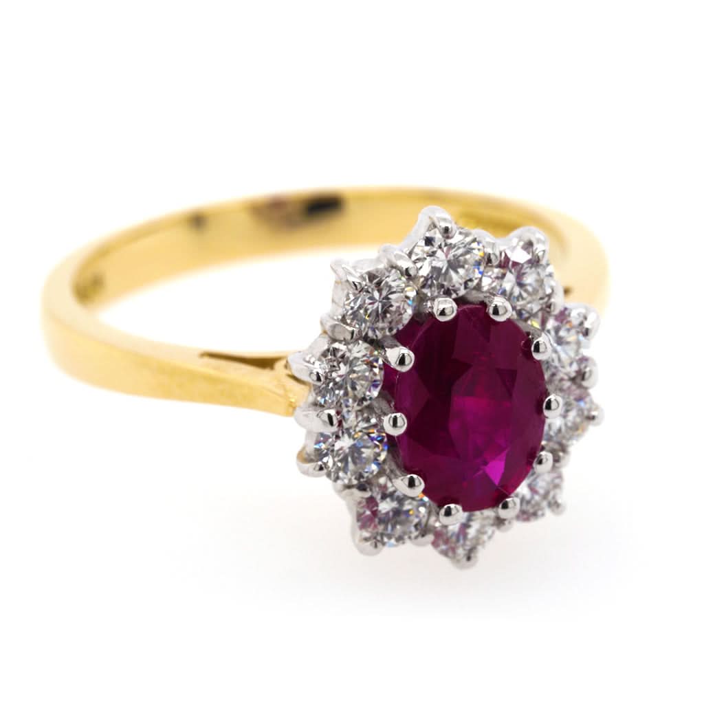 Ogden of Harrogate Jewellery An 18ct Yellow Gold Ruby Diamond Cluster Ring