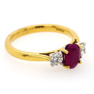 Ogden of Harrogate Jewellery An 18ct Yellow Gold Three-Stone Oval Ruby and Diamond Ring