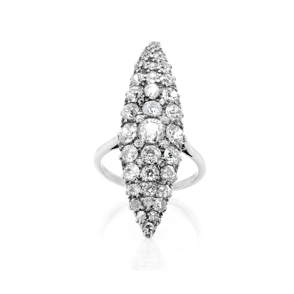 Ogden of Harrogate Jewellery An Early 19th Century 18ct White Gold Marquise Diamond Cluster Ring