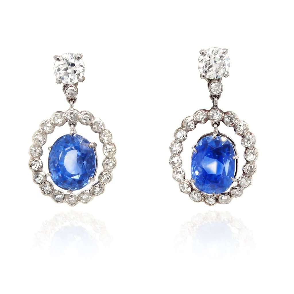 Ogden of Harrogate Jewellery An Important Pair of Ceylon Sapphire and Diamond Pendant Earrings, Sapphires Total Weight 10.13cts