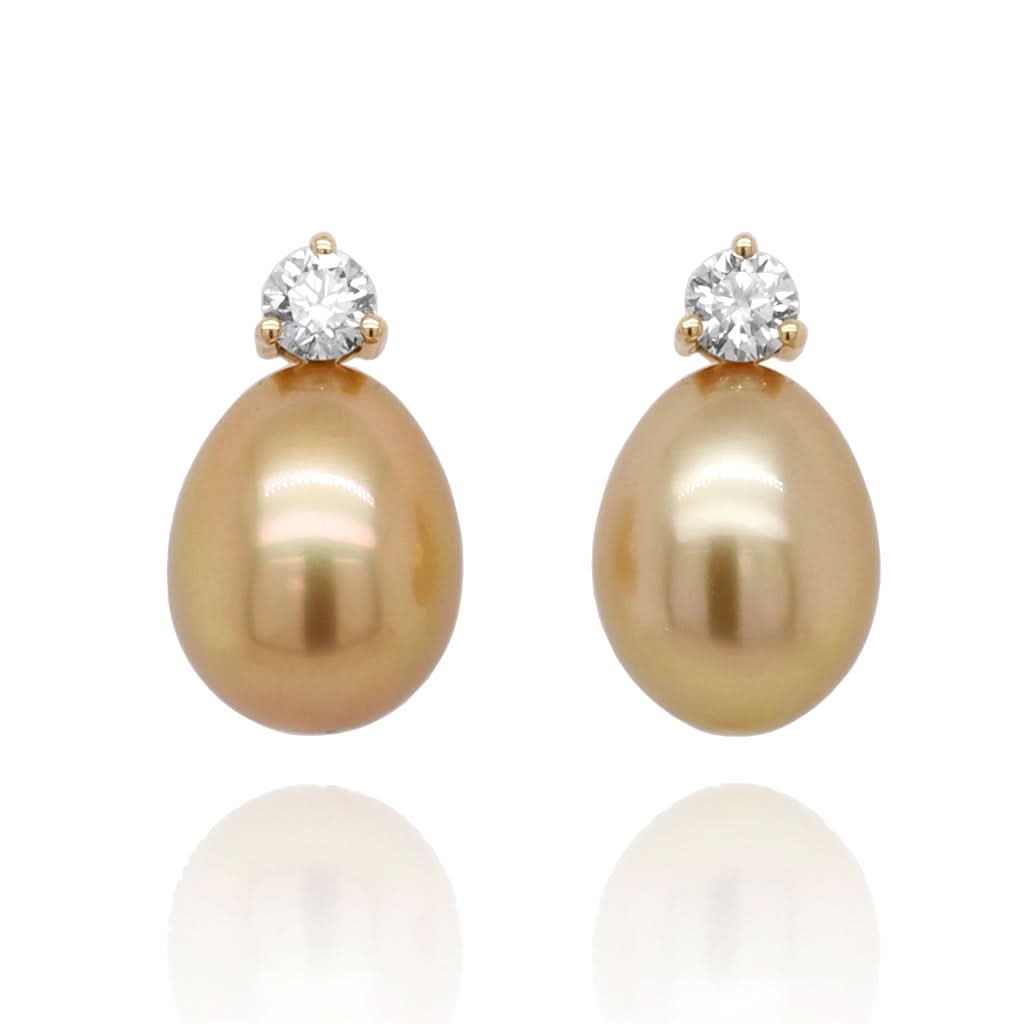 Golden South Sea Pearl, Diamond and 18ct Gold Drop Earrings, 12mm