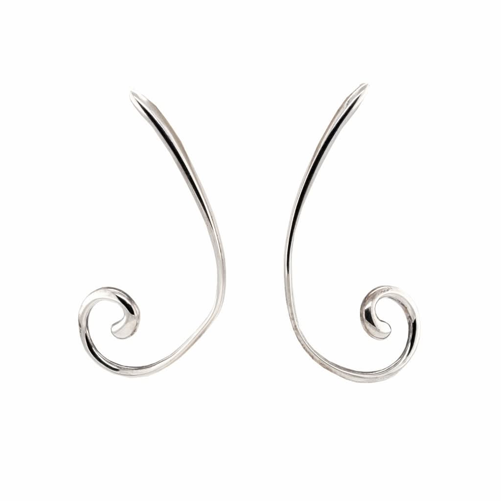 Ogden of Harrogate Jewellery Long Silver Curled Drop Earrings
