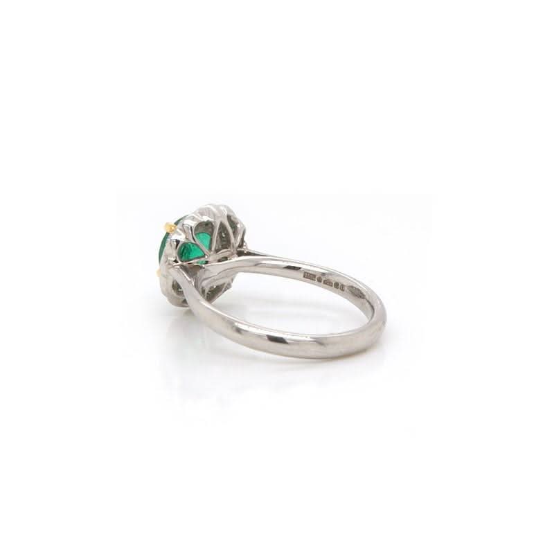 Ogden of Harrogate Jewellery Platinum Emerald and Diamond Cluster Ring