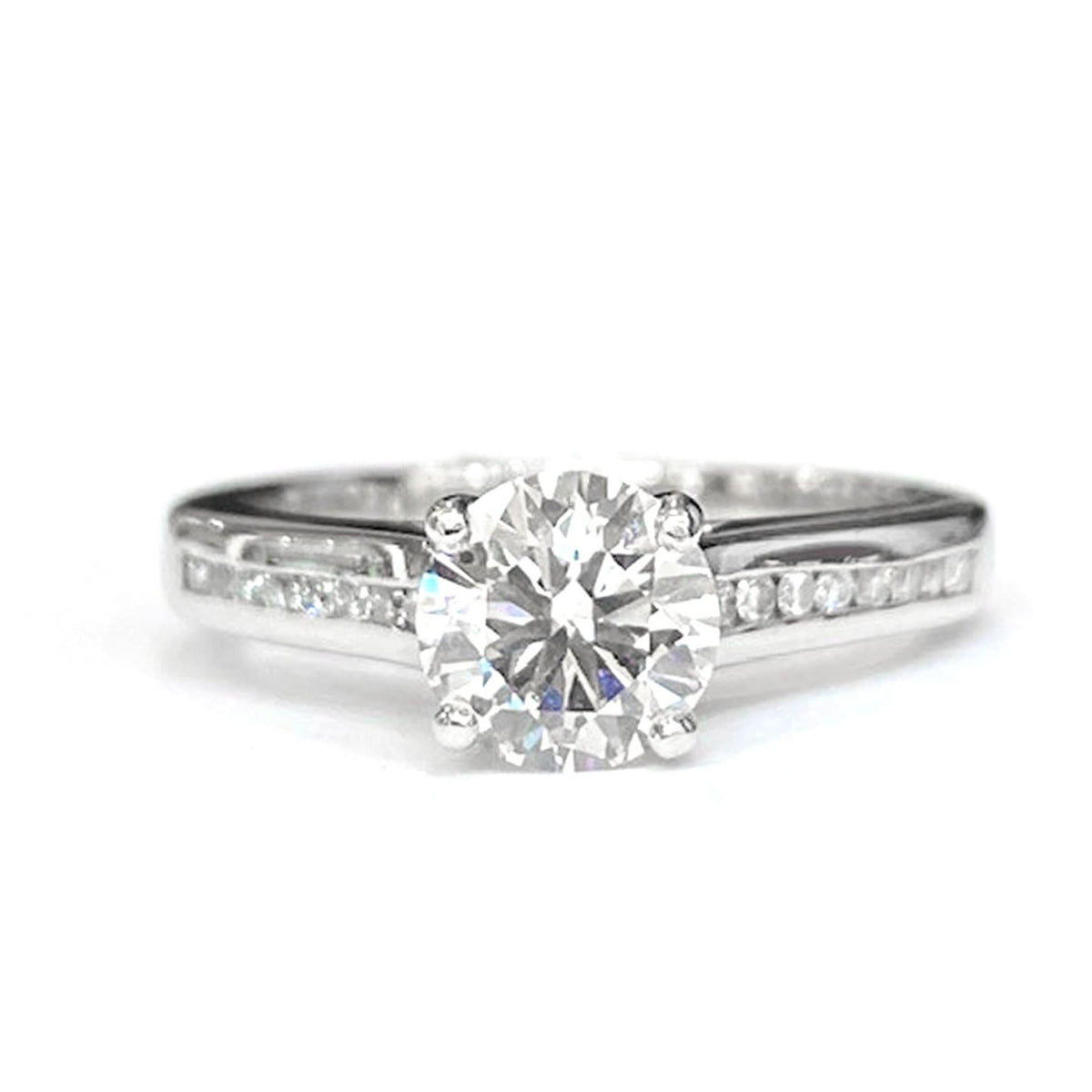 Ogden of Harrogate Jewellery Platinum Single-Stone Diamond Solitaire Ring with Diamond-Set Shoulders