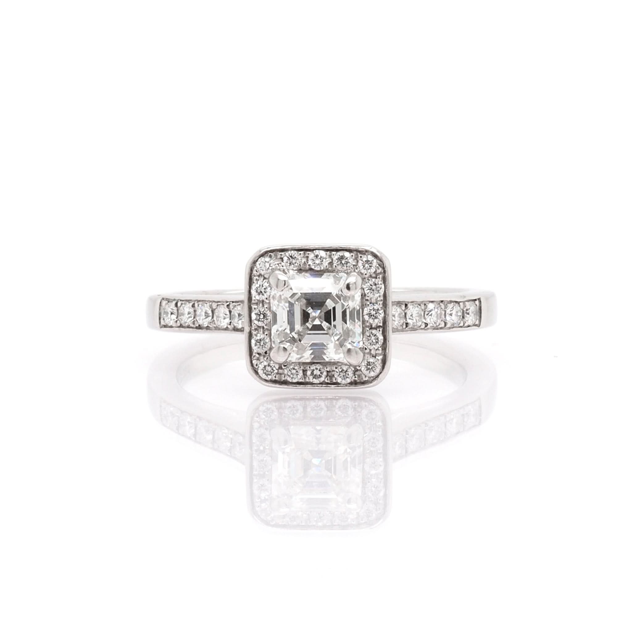 Ogden of Harrogate Jewellery Platinum Square Diamond Cluster Ring with Diamond Set Shoulders