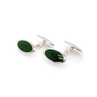 Ogden of Harrogate Jewellery Silver and Enamel Oval Dark Green Cufflinks