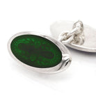 Ogden of Harrogate Jewellery Silver and Enamel Oval Dark Green Cufflinks