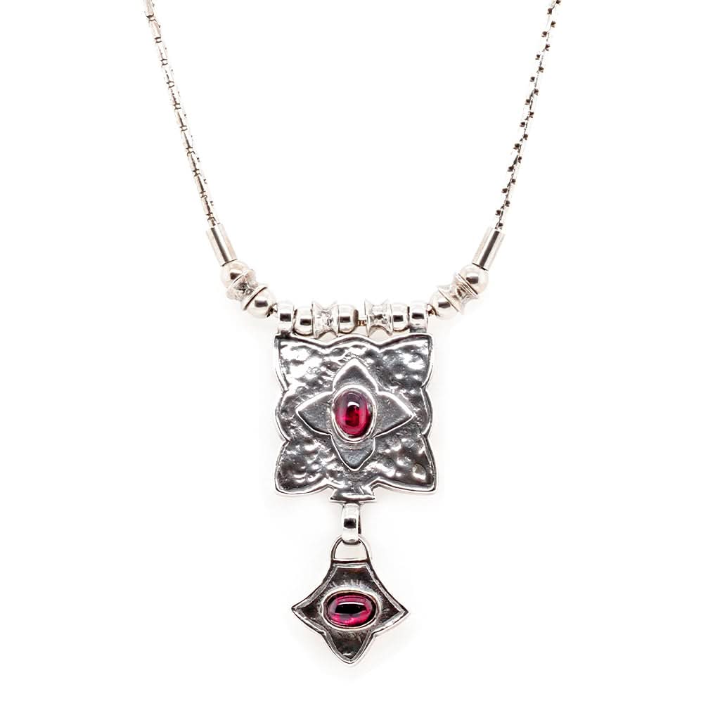 Ogden of Harrogate Jewellery Silver and Garnet Celtic Drop Necklet