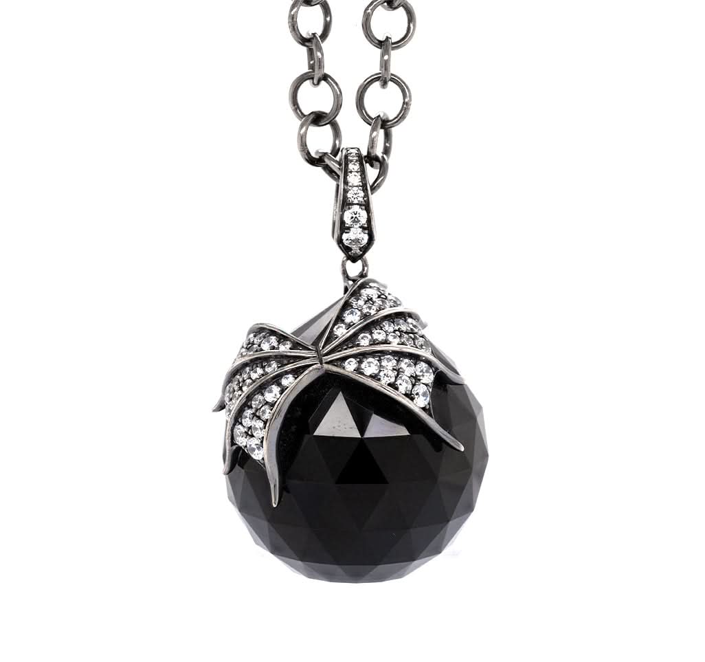 Ogden of Harrogate Jewellery Stephen Webster Black Jet Crystal Ball Pendant with Cubic Zirconia Butterfly