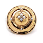 Ogden of Harrogate Jewellery Victorian 9ct Gold Plated Etruscan-Revival Brooch Set With Seed Pearls and Diamonds