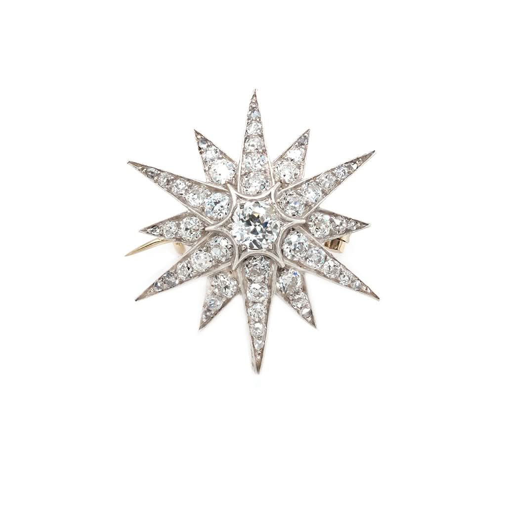 Ogden of Harrogate Jewellery Victorian Star Shaped Silver and Gold Diamond Brooch