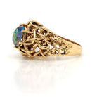 Ogden of Harrogate Jewellery Vintage 18ct Gold Openwork Ornate Dress Ring Set with Single Black Opal, c.1960