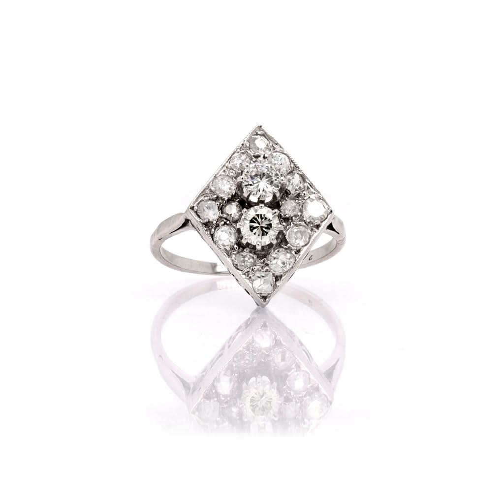 Ogden of Harrogate Jewellery Vintage 18ct White Gold and Diamond Art Deco-style Cluster Ring, Total Diamonds 1.00cts