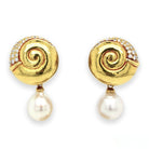 Ogden of Harrogate Jewellery Vintage De Vroomen 18ct Gold and diamond Spiral Earrings with pearl Drop