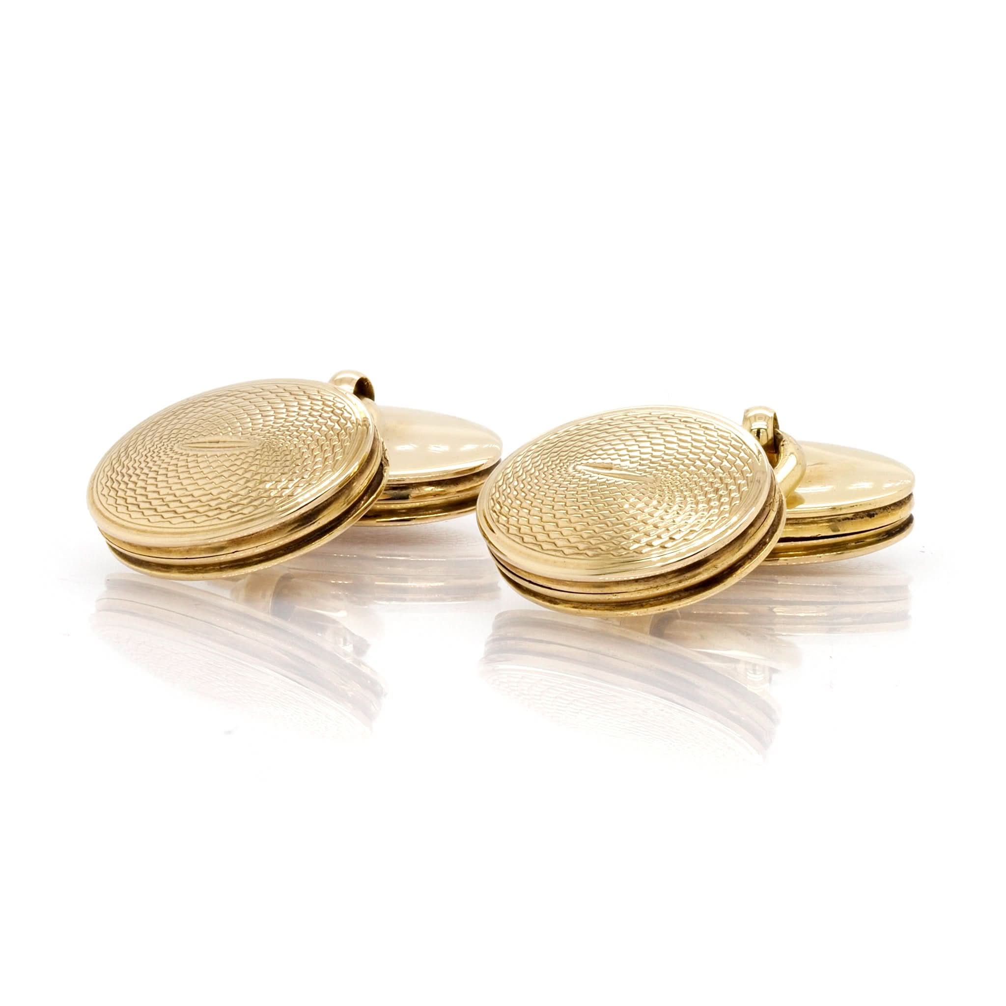 Ogden of Harrogate Mens Accessories A Pair of 15ct Yellow Gold Oval Et Pattern 'Mourning' Cufflinks