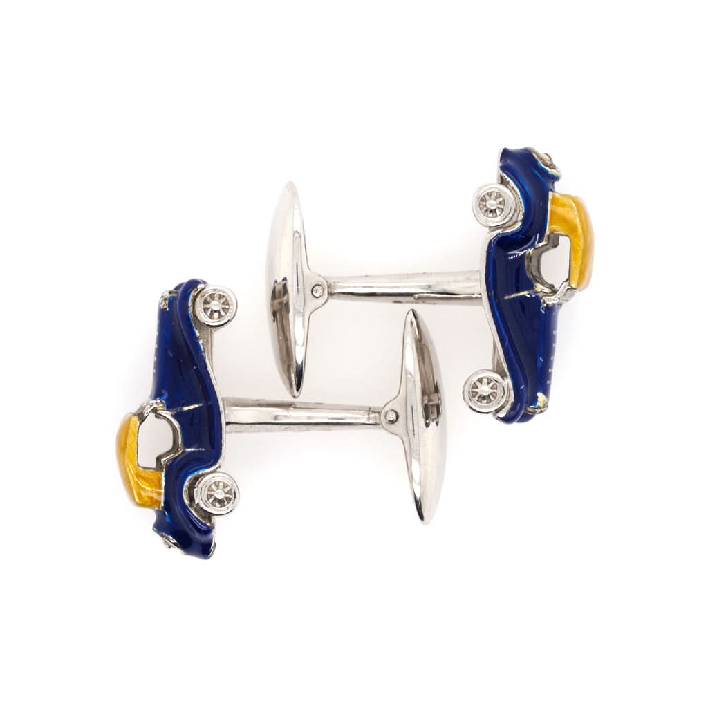 Ogden of Harrogate Mens Accessories Silver Enamel Blue and Yellow Car Cufflinks