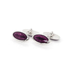 Ogden of Harrogate Mens Accessories Silver Enamel Oval Purple Floral Design Cufflinks