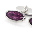 Ogden of Harrogate Mens Accessories Silver Enamel Oval Purple Floral Design Cufflinks
