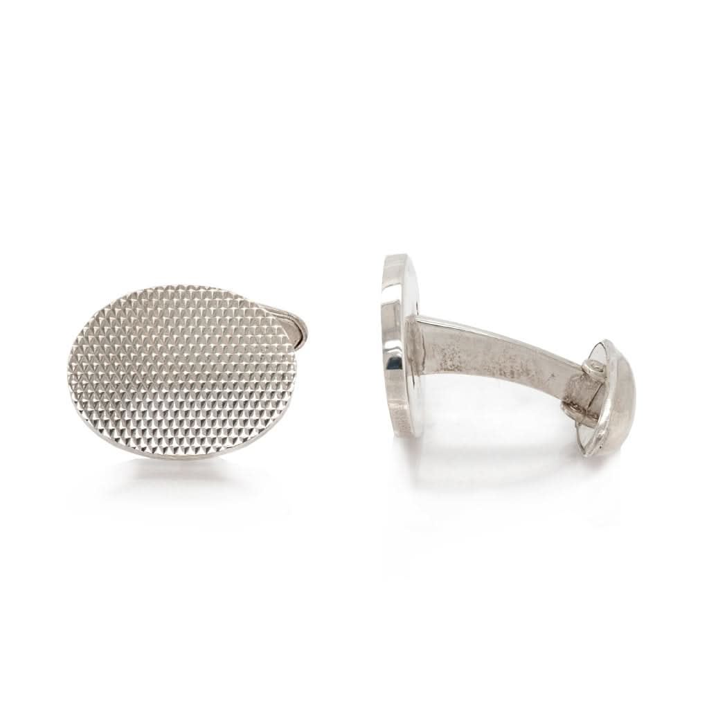Ogden of Harrogate Mens Accessories Silver Oval Bar Cufflinks with Barley Effect Design