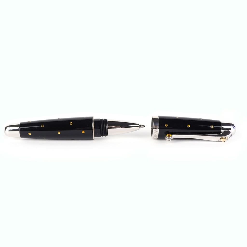 Ogden of Harrogate Silverware Homewares Gifts Favero Black Ball Point Pen Studded with Yellow Sapphires