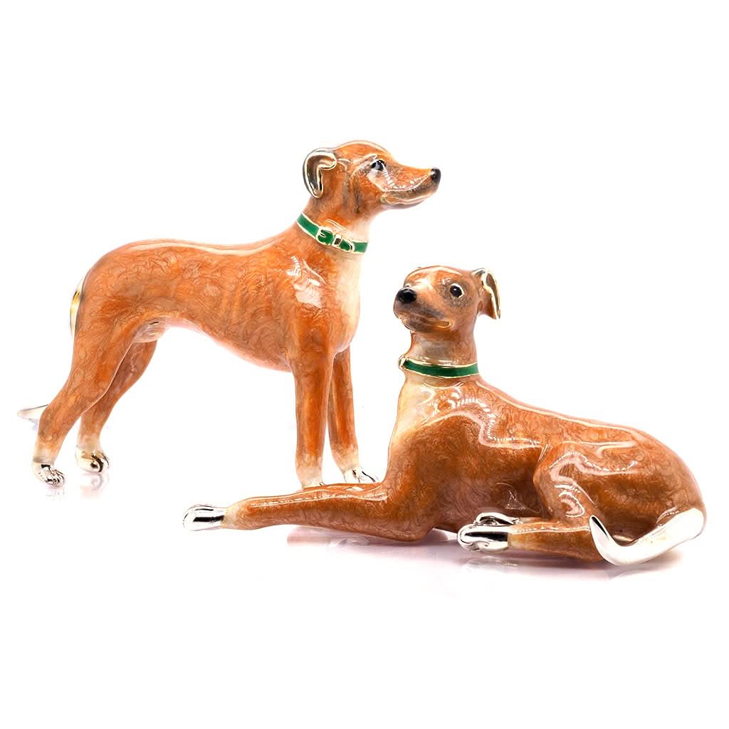 Ogden of Harrogate Silverware Homewares Gifts Pair of Silver Enamel Greyhounds