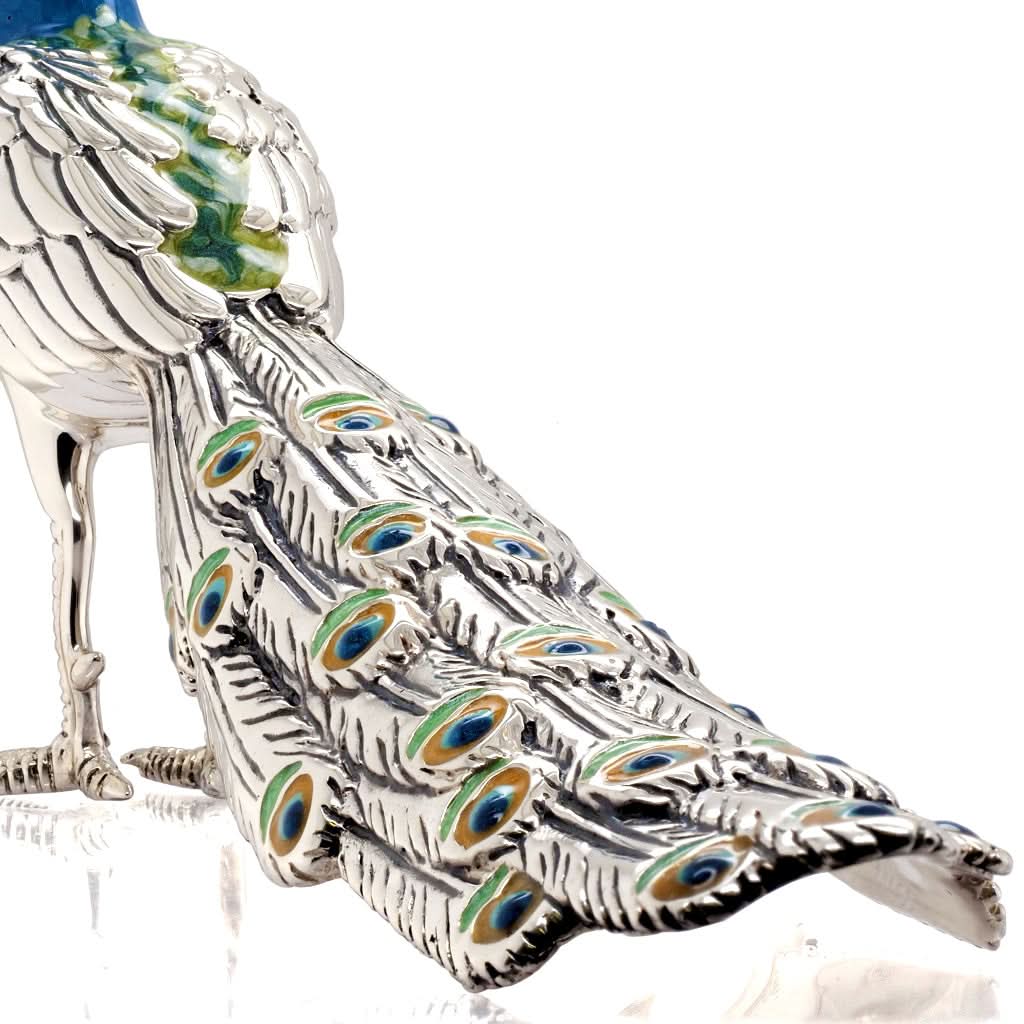 Ogden of Harrogate Silverware Homewares Gifts Silver and Enamel Peacock