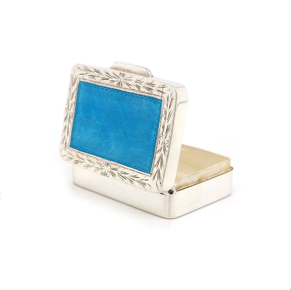Ogden of Harrogate Silverware Homewares Gifts Silver and Enamel Turquoise Pill Box
