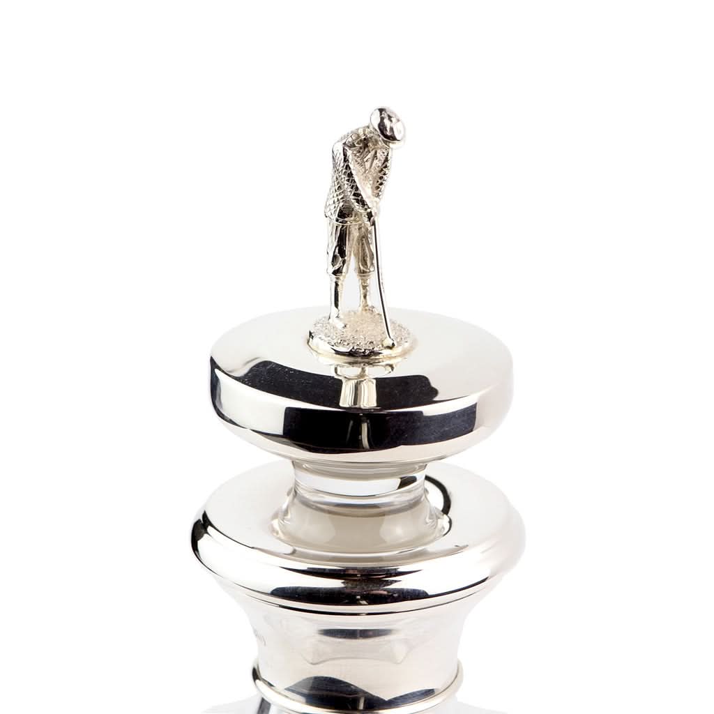 Ogden of Harrogate Silverware Homewares Gifts Silver and Glass Mini Decanter with Silver Golfer Stopper