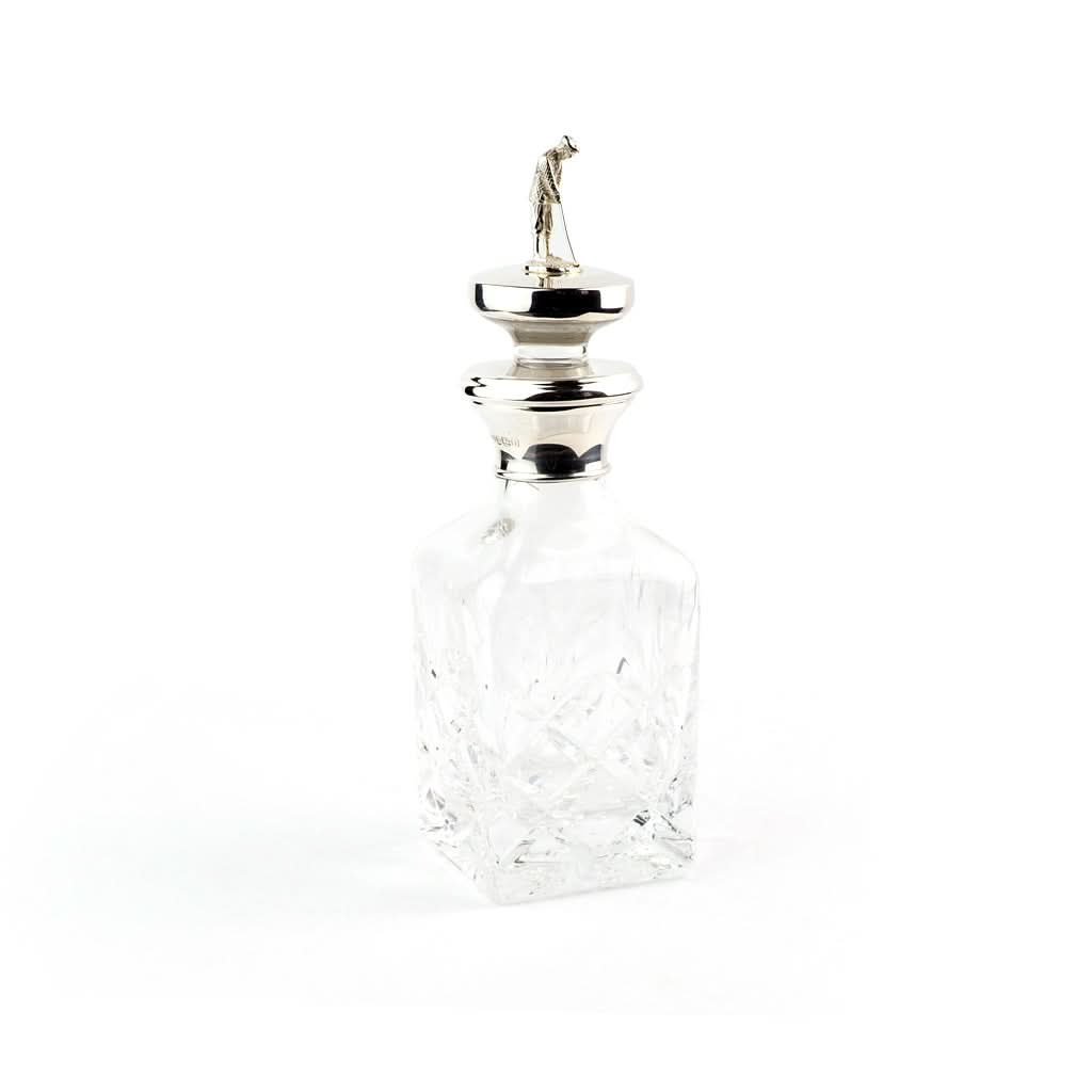 Ogden of Harrogate Silverware Homewares Gifts Silver and Glass Mini Decanter with Silver Golfer Stopper